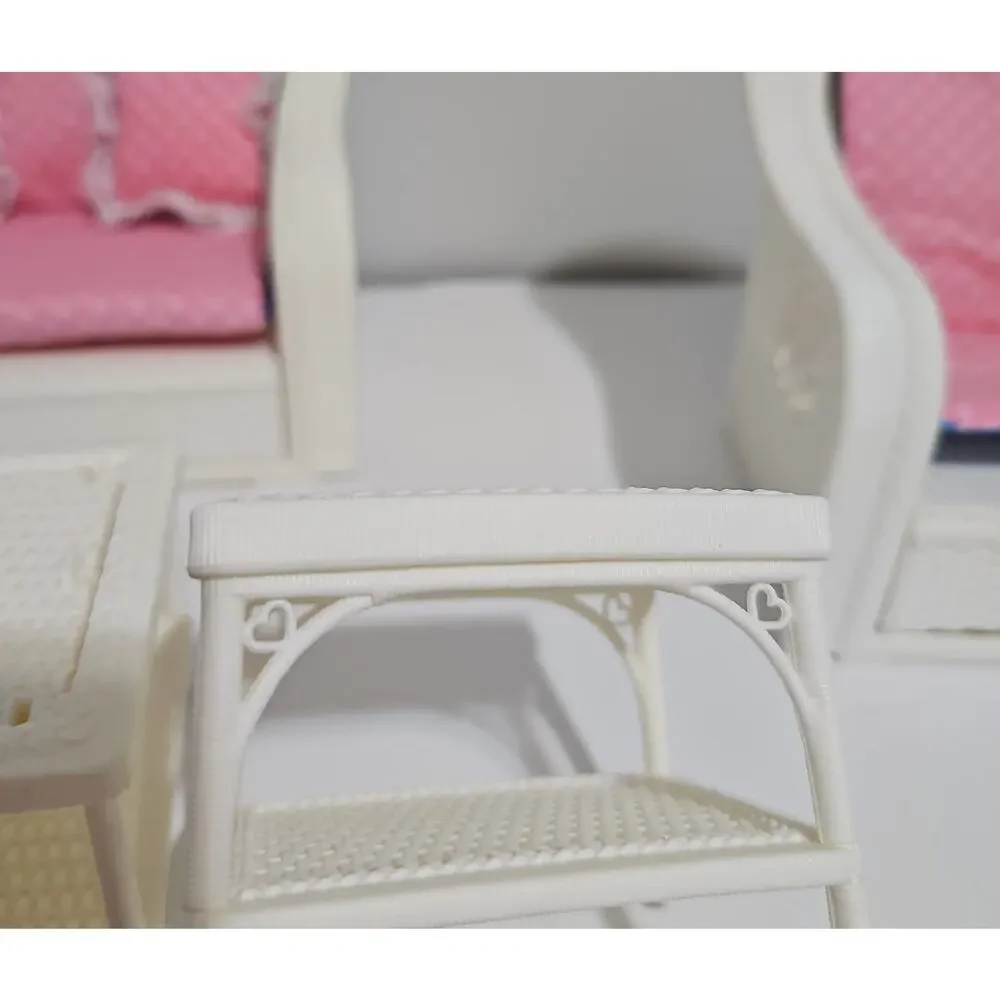 Vintage Barbie Wicker Living Room Set Couch Table Chair Furniture Mattel 1983